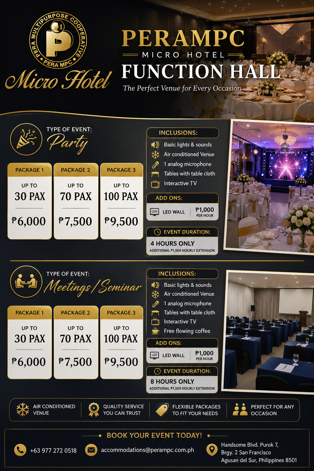 PERAMPC Micro Hotel Function Hall Packages
